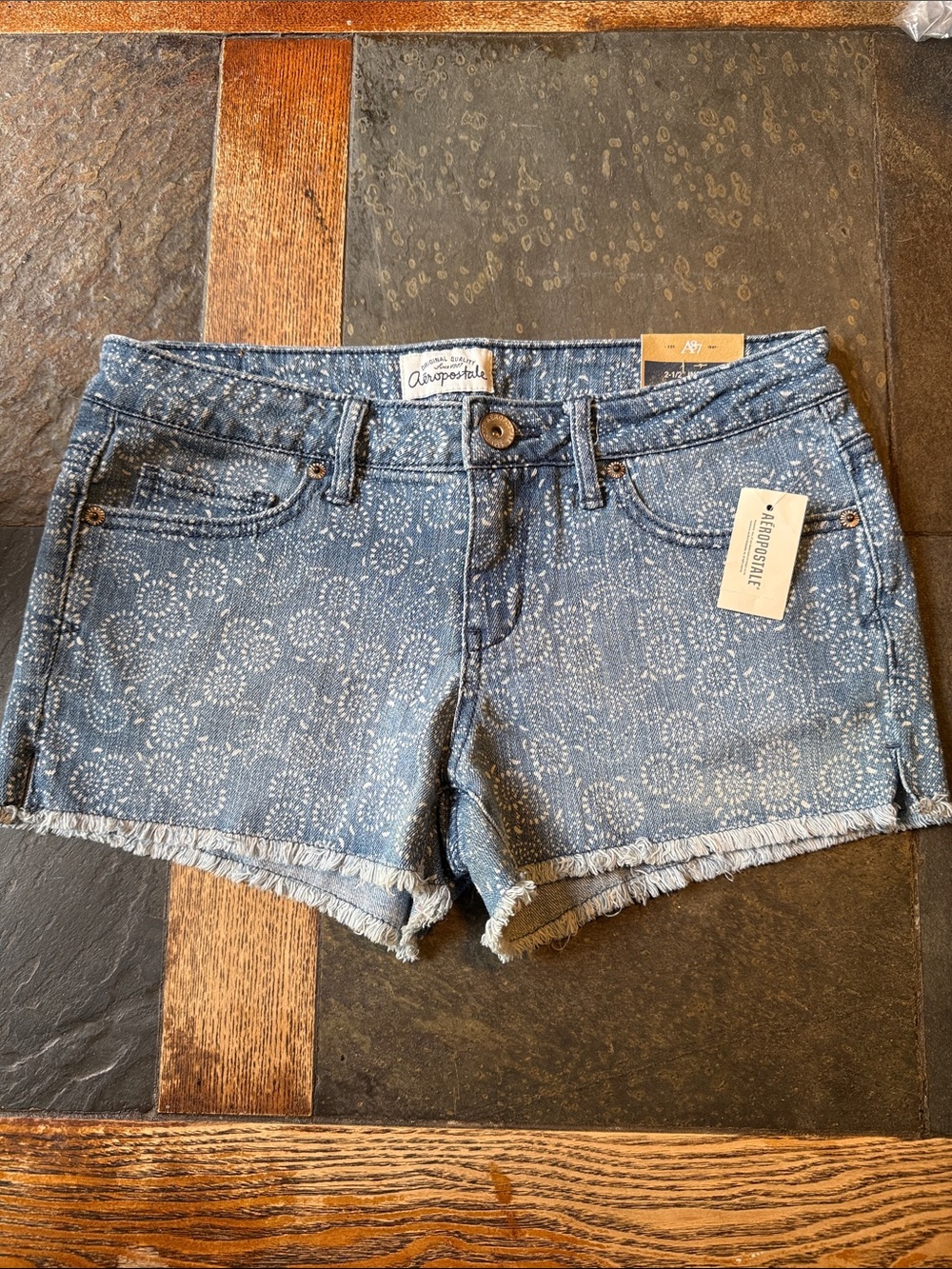 Aeropostale Blue Floral-Print Denim Cutoff Shorts